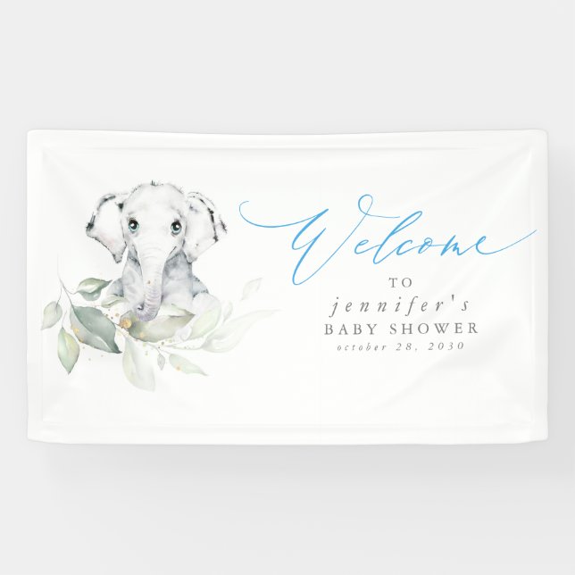 Lona Bienvenidos a Baby Shower de Baby Elephant Blue Sa (Horizontal)