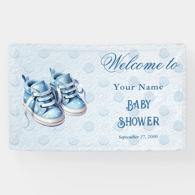 Lona Bienvenidos a Baby Shower de Blue Baby Shoes (Horizontal)