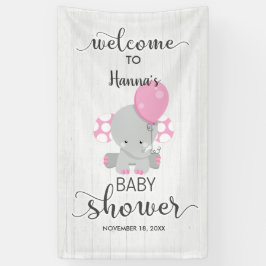 Lona Bienvenidos a Baby Shower de Elefante Blanco y Ros