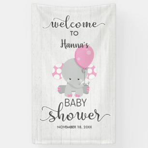 Lona Bienvenidos a Baby Shower de Elefante Blanco y Ros