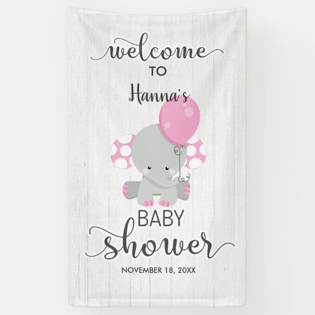 Lona Bienvenidos a Baby Shower de Elefante Blanco y Ros (Vertical)