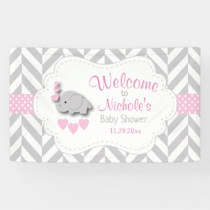 Lona Bienvenidos a Baby Shower de Elefante Gris Rosa y 