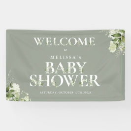 Lona Bienvenidos a Baby Shower de Greenery Floral Sage