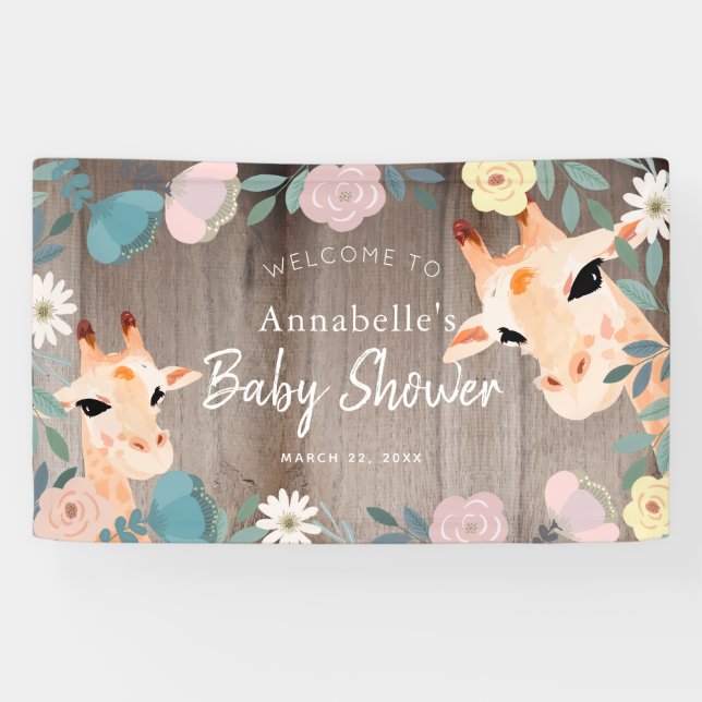 Lona Bienvenidos a Baby Shower de Mom & Baby Giraffe Wo (Horizontal)