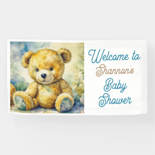 Lona Bienvenidos a Baby Shower de Watercolor Teddy Bear