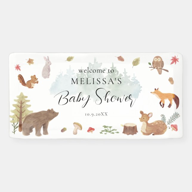 Lona Bienvenidos a Baby Shower de Woodland Animals (Horizontal)