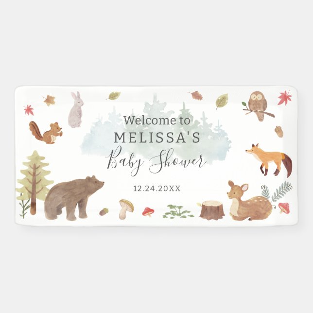 Lona Bienvenidos a Baby Shower de Woodland Animals Gree (Horizontal)
