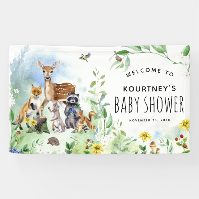 Lona Bienvenidos a Baby Shower de Woodland Forest Anima (Horizontal)