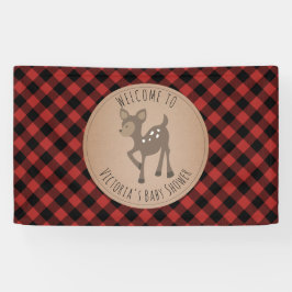 Lona Bienvenidos a Baby Shower Deer Buffalo Plaid