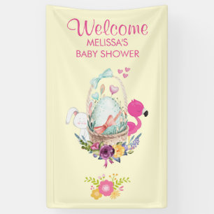 Lona Bienvenidos a Baby Shower Egg, Flamingo y Bunny