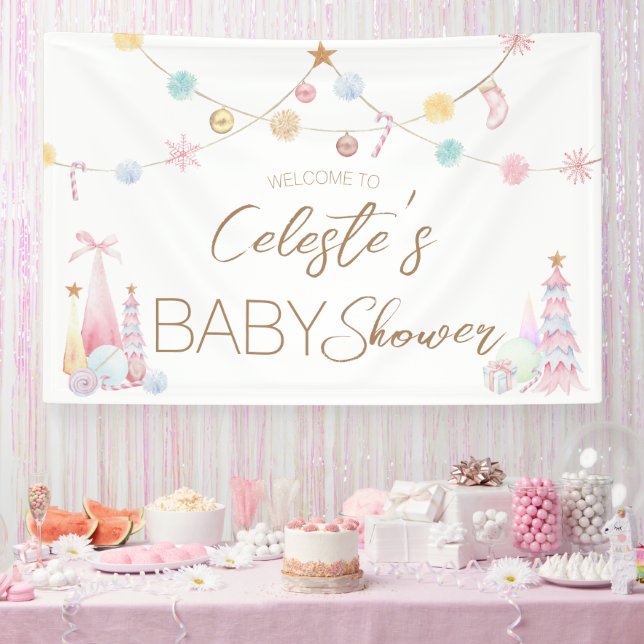 Lona Bienvenidos a Baby Shower en Pastel Winter Wonderl (Fiesta)
