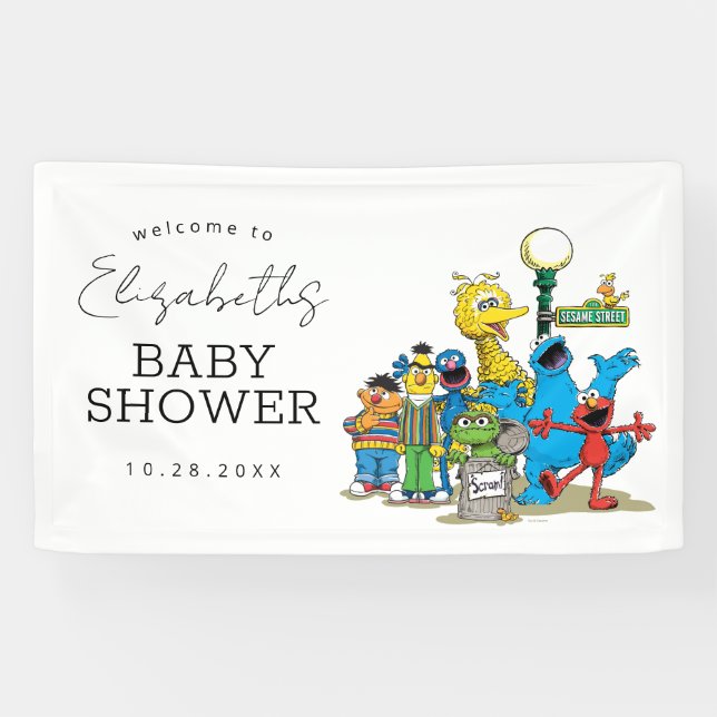 Lona Bienvenidos a Baby Shower en Plaza Sésamo (Horizontal)