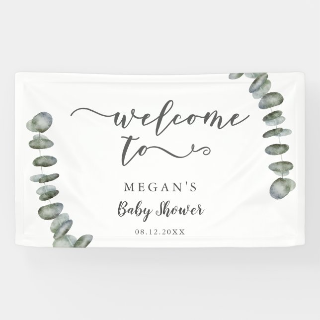 Lona Bienvenidos a Baby Shower Eucalyptus Summer Greene (Horizontal)