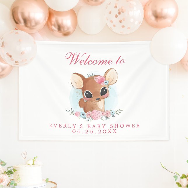 Lona Bienvenidos a Baby Shower Floral Deer Cute Woodlan (Subido por el creador)