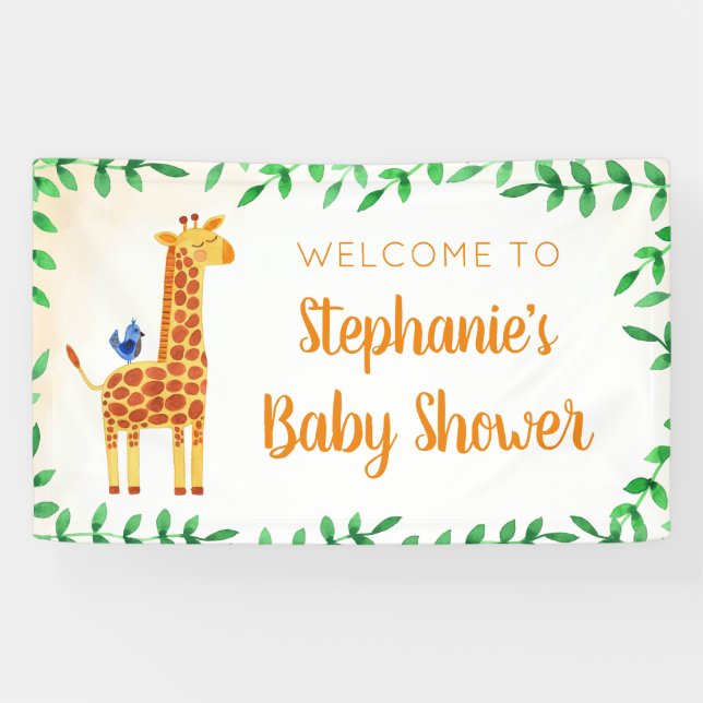 Lona Bienvenidos a Baby Shower Giraffe Greenery (Horizontal)