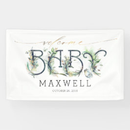 Lona Bienvenidos a Baby Shower Gold Leaves Greenery