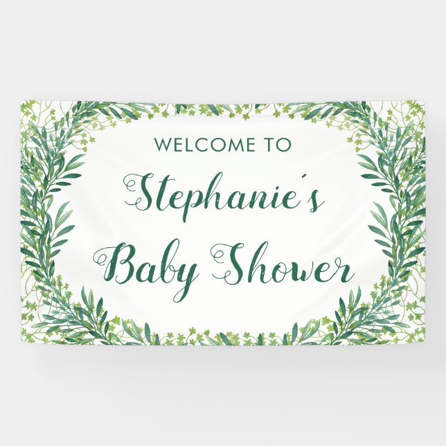 Lona Bienvenidos a Baby Shower Greenery (Horizontal)