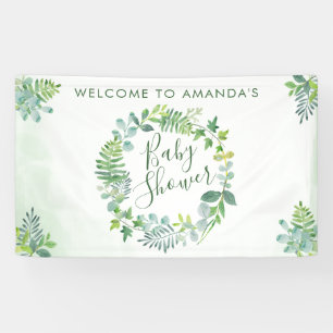 Lona Bienvenidos a Baby Shower Greenery Wreath