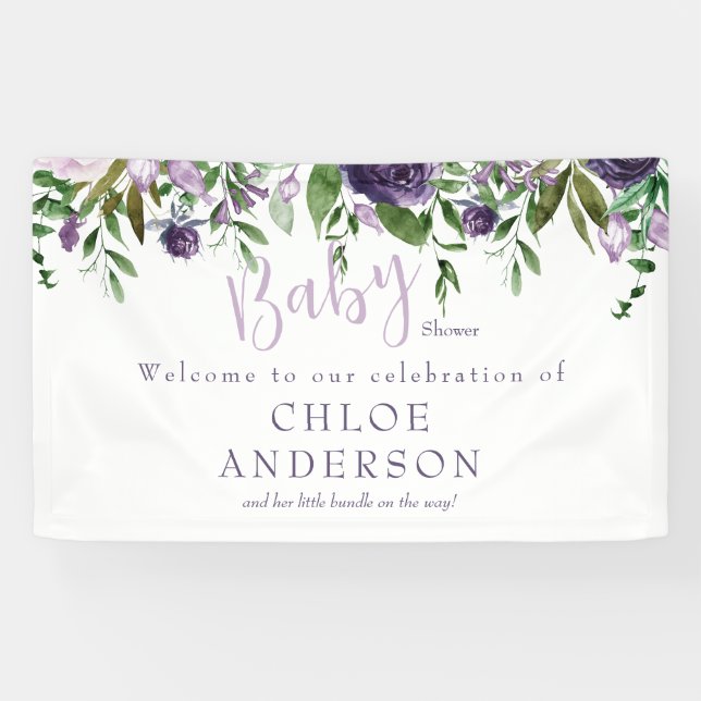 Lona Bienvenidos a Baby Shower Lavender & Pink Floral (Horizontal)