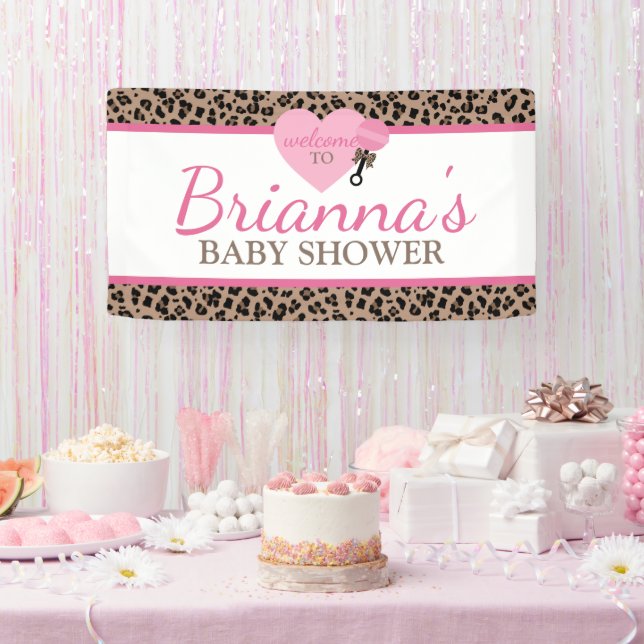 Lona Bienvenidos a Baby Shower Leopard y Pink (Fiesta)