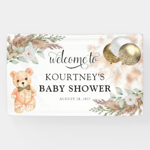 Lona Bienvenidos a Baby Shower Neutral Cute Teddy Bear