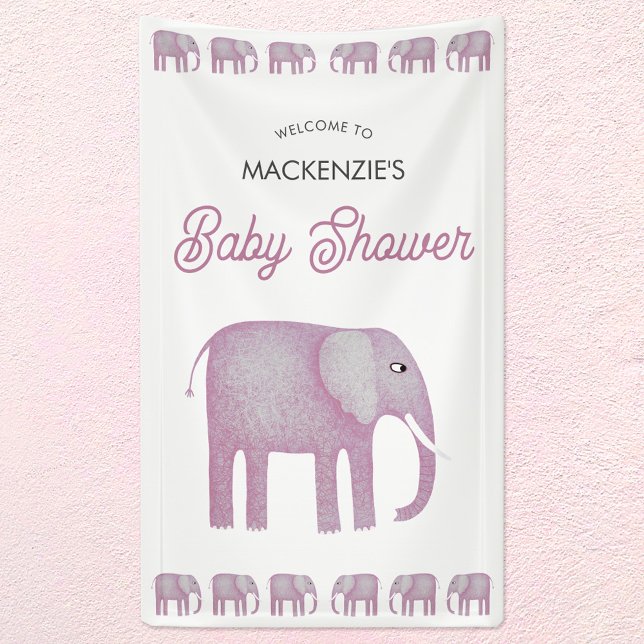 Lona Bienvenidos a Baby Shower para Elefantes Rosa (Pink watercolor elephant baby shower welcome banner)