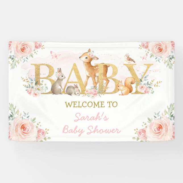 Lona Bienvenidos a Baby Shower para los animales de Woo (Horizontal)