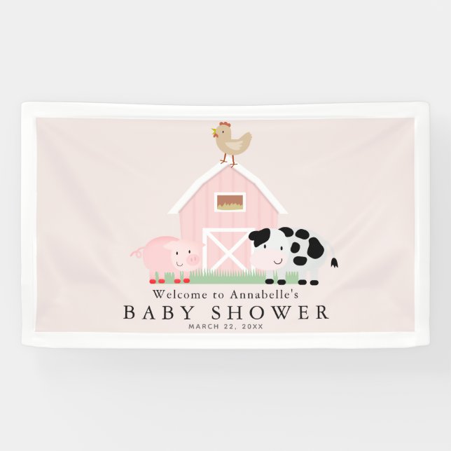 Lona Bienvenidos a Baby Shower Pink Barm Animals Barnya (Horizontal)
