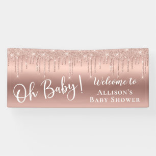 Lona Bienvenidos a Baby Shower Purpurina Rosa Gold