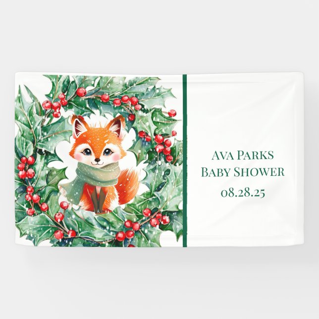 Lona Bienvenidos a Baby Shower Red Fox Green Berries (Horizontal)