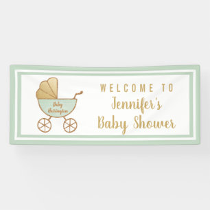Lona Bienvenidos a Baby Shower Retro Carriles Mint Gree