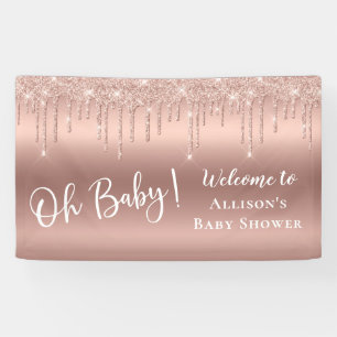 Lona Bienvenidos a Baby Shower Rosa Gold Purpurina