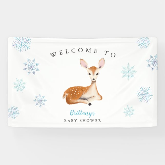 Lona Bienvenidos a Baby Shower Rustic Deer Blue Winter (Horizontal)