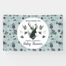 Lona Bienvenidos a Baby Shower Rustic Deer Head Blue Fl