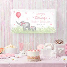 Lona Bienvenidos a Baby Shower sobre Elephant Pink Hear