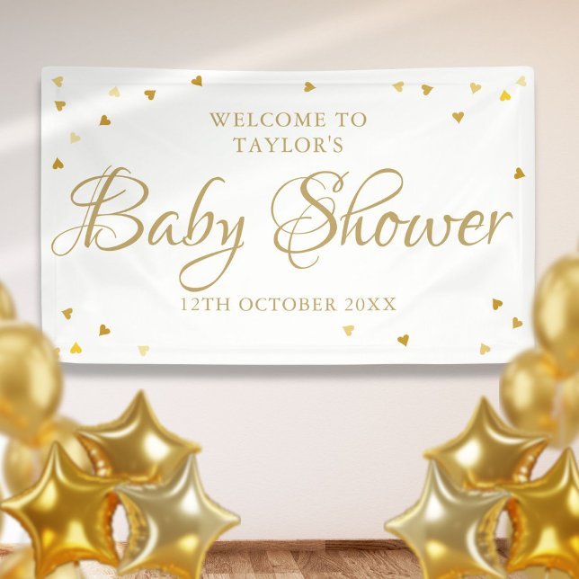 Lona Bienvenidos a Baby Shower Sprinkle (Gold Love Hearts Baby Shower Sprinkle Welcome Banner)