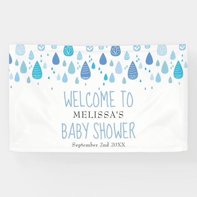 Lona Bienvenidos a Baby Shower/Sprinkle Blue Raindrop (Horizontal)