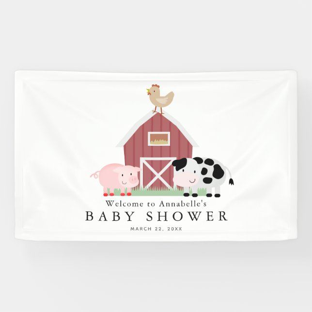 Lona Bienvenidos a Baby Shower White Barnyard (Horizontal)