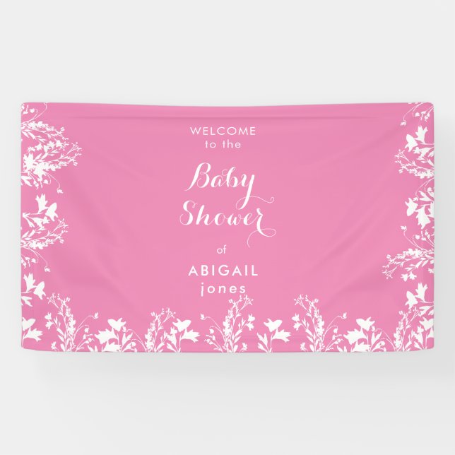 Lona Bienvenidos a Baby Shower White Floral Pink (Horizontal)