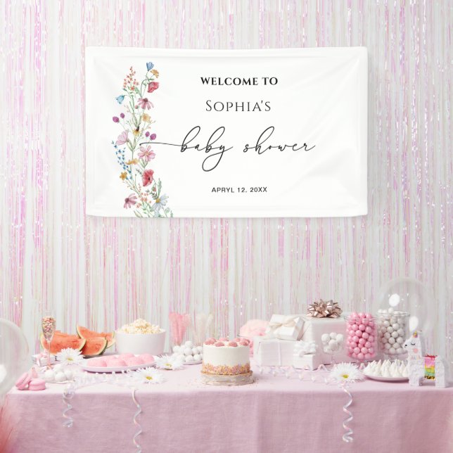 Lona Bienvenidos a Baby Shower Wildflowers (Fiesta)