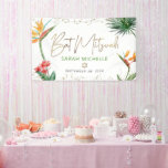 Lona Bienvenidos a Bat Mitzvah Tropical Palm Leaf Gold<br><div class="desc">¡Estén orgullosos, regocijaos y exhiban este hito de su Bat Mitzvah favorito! Cuelga este impresionante banner moderno, elegante y personalizado para añadir a su día especial. Elegantes, impresionantes, coloridas, aves acuáticas tropicales de flores del paraíso, escritura falsa de oro manuscrita, puntos Star of David y purpurina, junto con sans serif...</div>