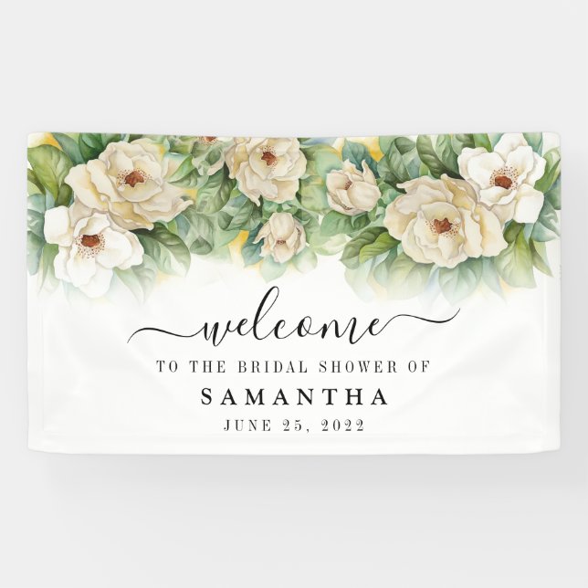 Lona Bienvenidos a Bridal Shower Floral White Magnolia  (Horizontal)