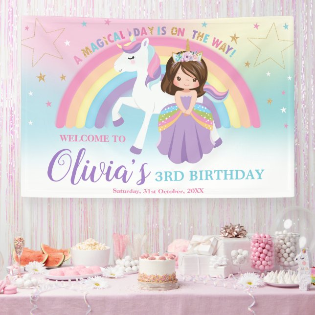 Lona Bienvenidos a Brunette Princess Unicorn Birday Rai (Fiesta)