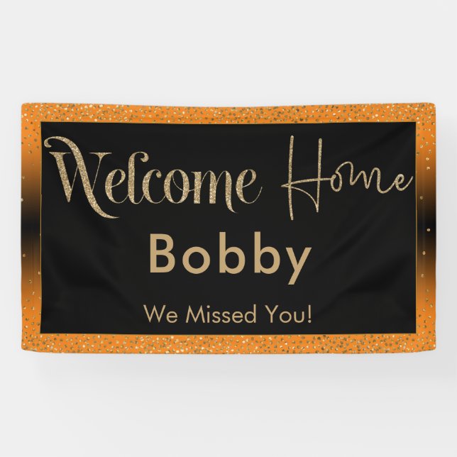 Lona Bienvenidos a Casa Gold Confetti, Naranja brillant (Horizontal)