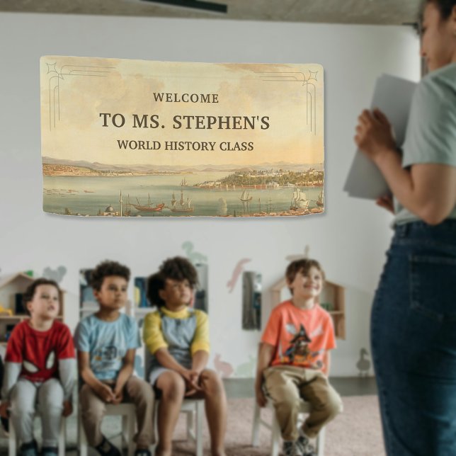 Lona Bienvenidos a clase de profesor de Historia de Pin (Vintage Painting History Teacher Classroom Welcome Banner)