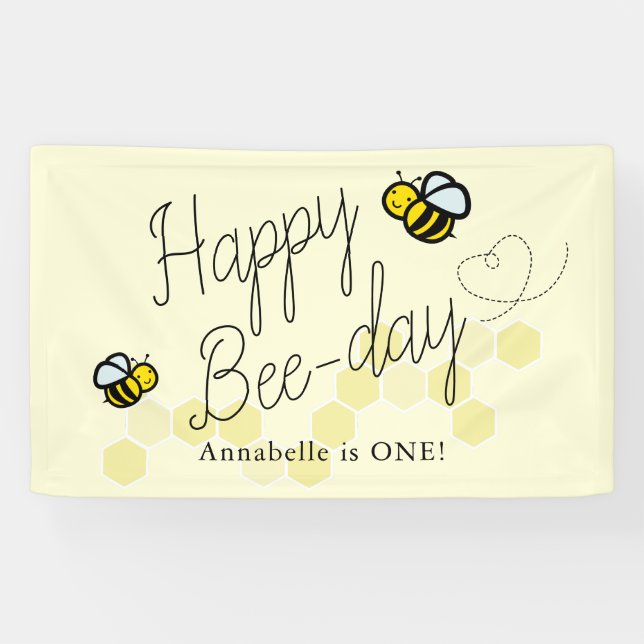 Lona Bienvenidos a cumpleaños de Chica amarillo de Abej (Horizontal)