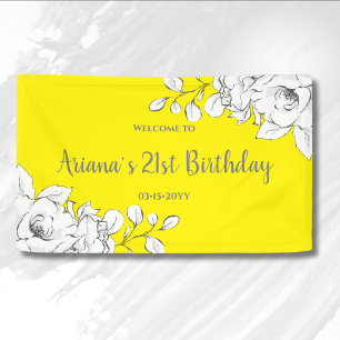Lona Bienvenidos a cumpleaños de floración blanca amari