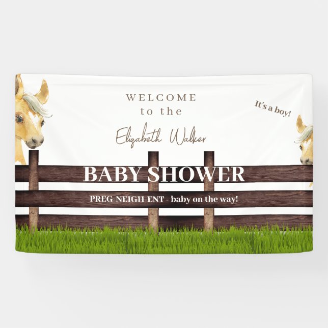 Lona Bienvenidos a Cuse Horse Baby Shower White (Horizontal)