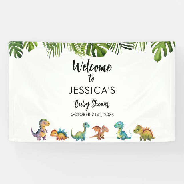 Lona Bienvenidos a Dinosaur Baby Shower (Horizontal)