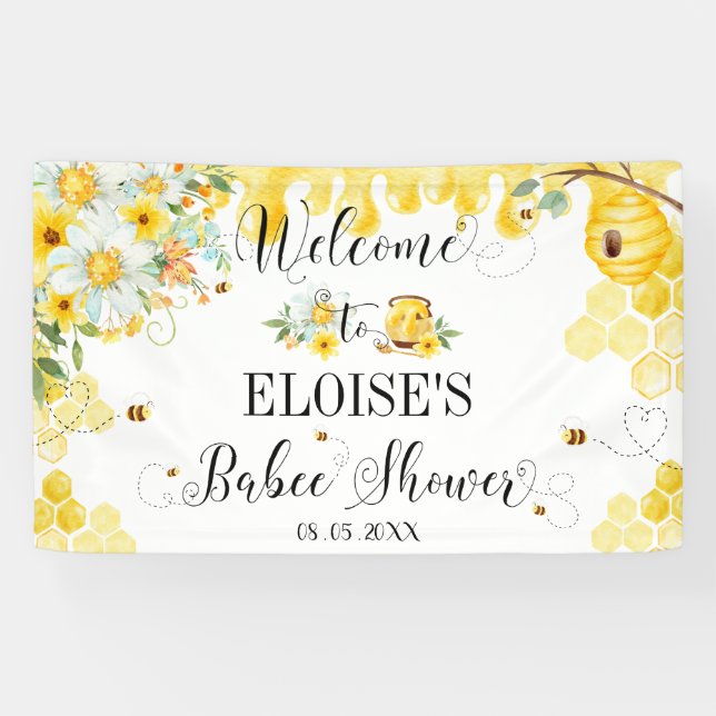 Lona Bienvenidos a Honey Bees Baby Shower Floral Backdr (Horizontal)